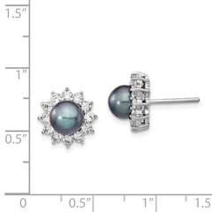 Cheryl Sterling Silver CZ & Black Freshwater Pearl Post Earrings Polished