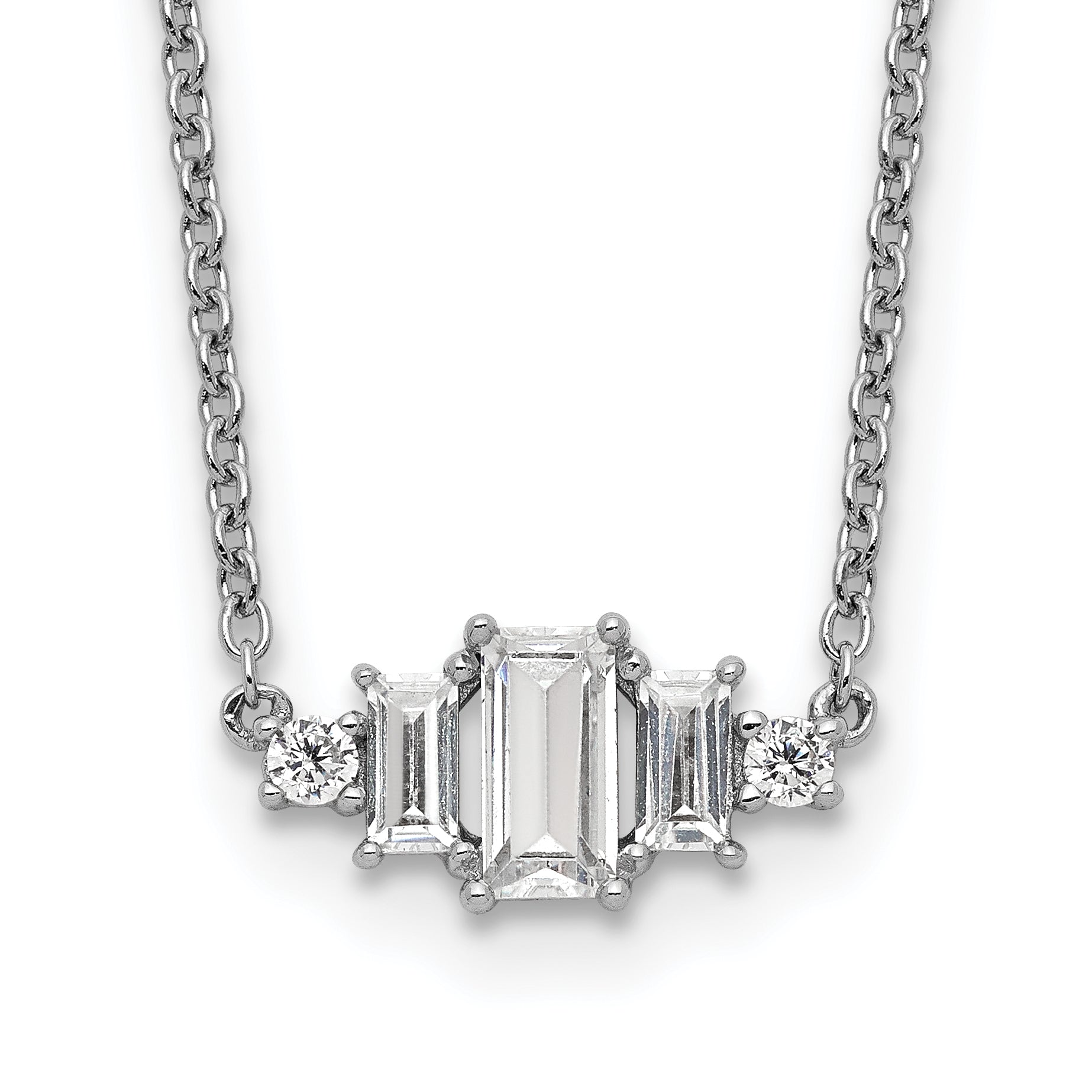 Cheryl M Sterling Silver Rhodium-plated Brilliant-cut and Emerald-cut Bar 18 Inch Necklace