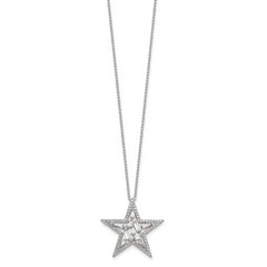 Sterling Silver CZ Star Necklace with Rhodium Finish Elegant Gift Ready