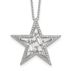 Cheryl M Sterling Silver Rhodium-plated Brilliant-cut Tapered Baguette-cut and Emerald-cut CZ Star 18 Inch Necklace