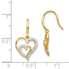 Cheryl Gold-Plated Sterling Silver CZ Heart Dangle Earrings, Elegant Polished Finish