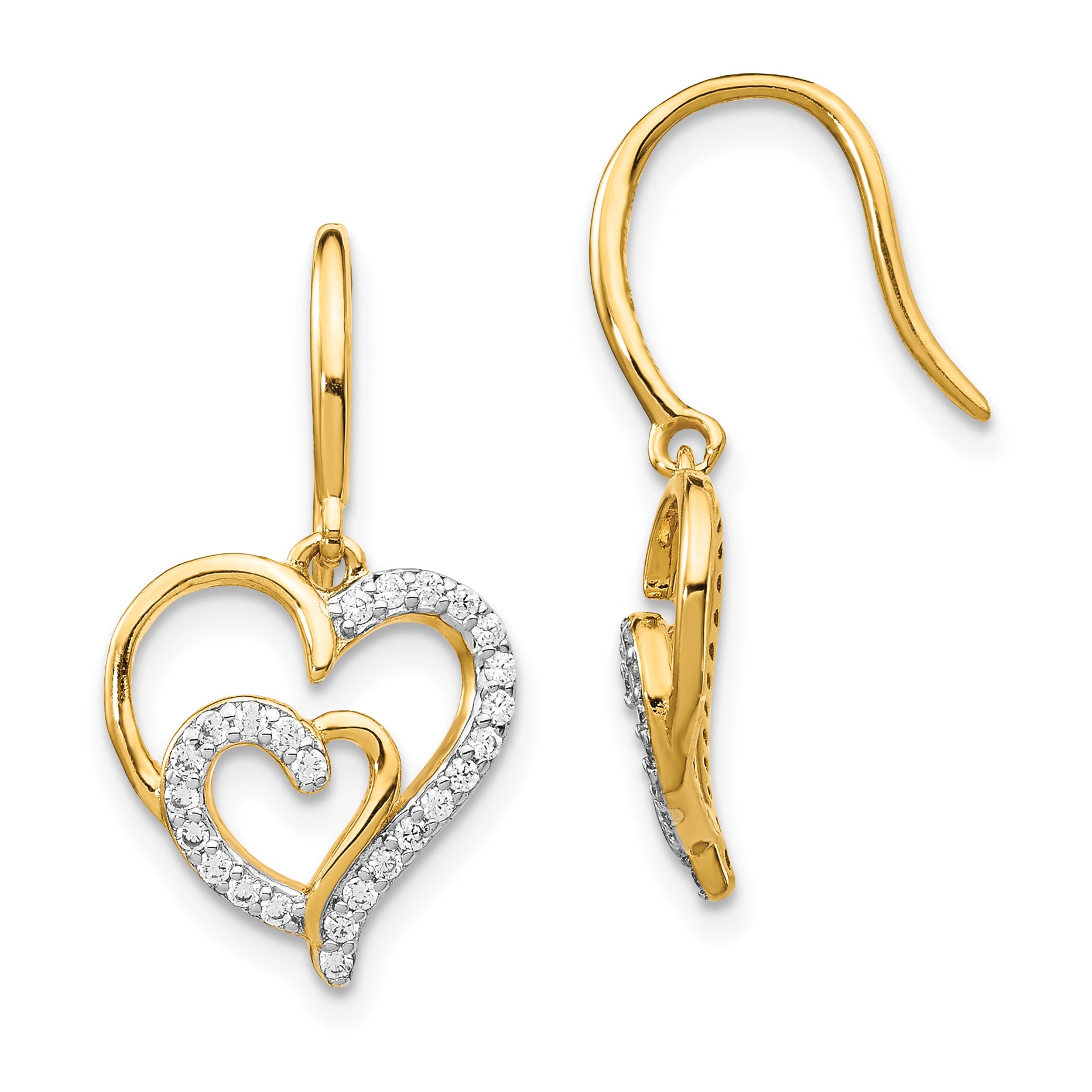 Cheryl M Sterling Silver Gold-plated Brilliant-cut CZ Heart Dangle Earrings