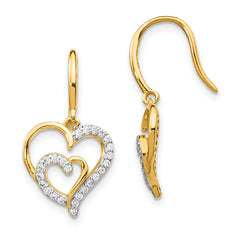 Cheryl M Sterling Silver Gold-plated Brilliant-cut CZ Heart Dangle Earrings