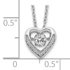 Cheryl Sterling Silver 18 Polished CZ Heart Necklace Rhodium-Plated Elegance