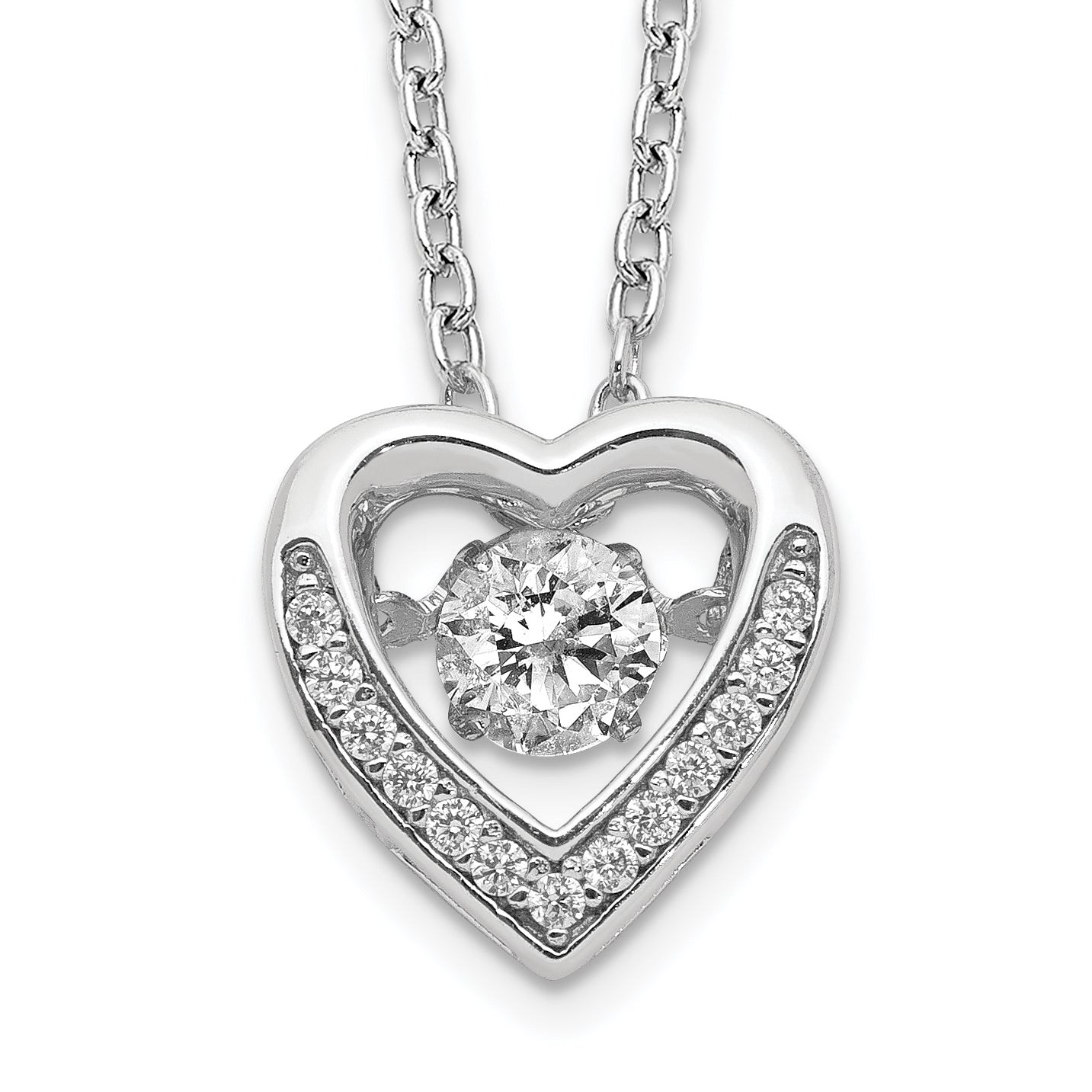 Cheryl M Sterling Silver Rhodium-plated Brilliant-cut Vibrant CZ Heart 18 Inch Necklace