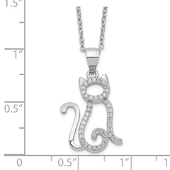 Sophia Sterling Silver Rhodium-Plated Cat Necklace with Brilliant CZ Stones
