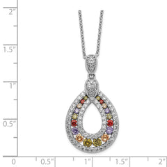 Cheryl Sterling Silver Multi-color CZ Teardrop Necklace, Polished and Gift Ready