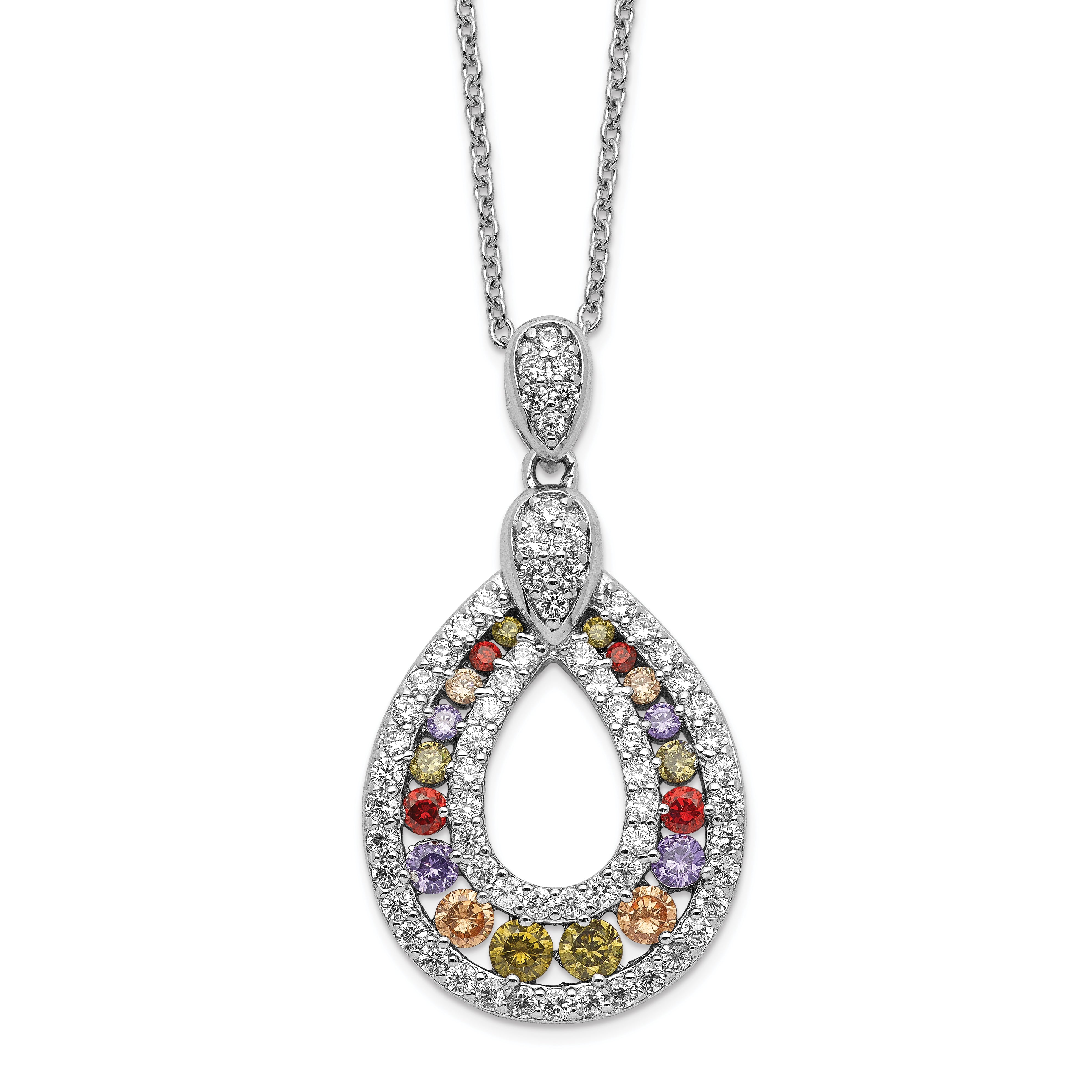 Cheryl M Sterling Silver Rhodium-plated Multi-color Brilliant-cut CZ Teardrop 18 Inch Necklace