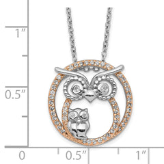 Cheryl 925 Sterling Silver Two-Tone CZ Owl Necklace Elegant Gift-Ready Design