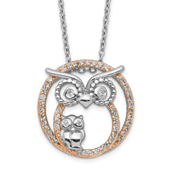 Cheryl M Sterling Silver Rhodium-plated and Rose Gold-plated Brilliant-cut CZ Owls Circle 18.25 Inch Necklace