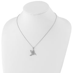 Sterling Silver CZ Hummingbird Necklace with Rhodium-Plated Finish