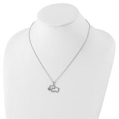 Cheryl Sterling Silver CZ Elephant Necklace with Polished Rhodium Finish