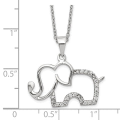 Cheryl Sterling Silver CZ Elephant Necklace with Polished Rhodium Finish
