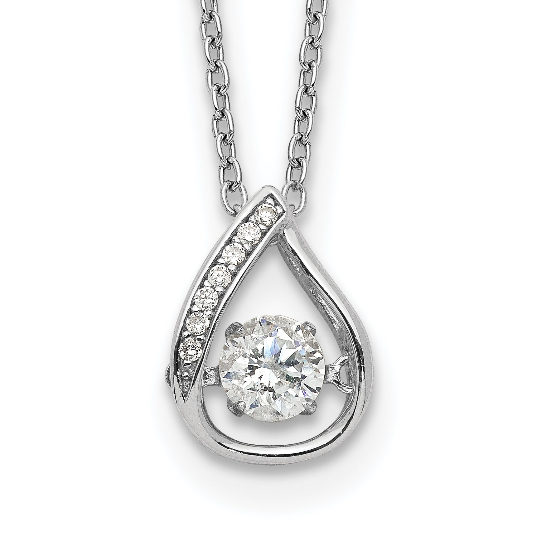 Cheryl M Sterling Silver Rhodium-plated Brilliant-cut Vibrant CZ Teardrop 18 Inch Necklace