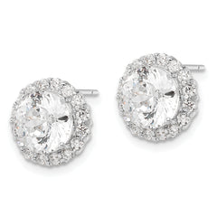 Cheryl M Sterling Silver Rhodium-plated 100 Facet & Brilliant-cut Round CZ Halo Post Earrings