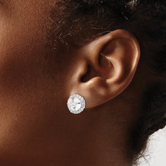 Cheryl M Sterling Silver Rhodium-plated 100 Facet & Brilliant-cut Round CZ Halo Post Earrings