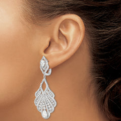 Cheryl M Sterling Silver Rhodium-plated Brilliant-cut CZ Fancy Chandelier Geometric Dangle Omega Back Earrings