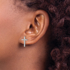 Cheryl M Sterling Silver Rhodium-plated Brilliant-cut CZ Cross Post Earrings