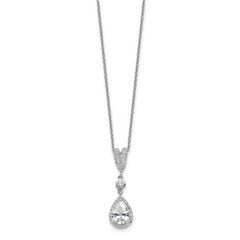 Cheryl M Sterling Silver Rhodium-plated Brilliant-cut CZ Teardrop and Bezel Halo 18 Inch Necklace