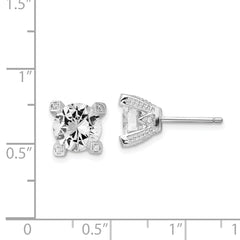 Cheryl Sterling Silver 8mm CZ Halo Stud Earrings with Rhodium-Plated Finish