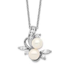 Cheryl M Sterling Silver Rhodium-plated Freshwater Cultured Pearl and Brilliant-cut CZ Leaves 18 Inch Necklace
