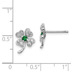 Cheryl Sterling Silver Rhodium-Plated Four Leaf Clover Earrings with Green Glass and CZ
