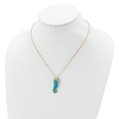 Cheryl M Sterling Silver Gold-plated Enameled Brilliant-cut Black and White CZ Seahorse 18 Inch Necklace