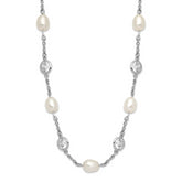 Cheryl M Sterling Silver Rhodium-plated Freshwater Cultured Pearl and Brilliant-cut CZ Bezel Station 36 Inch Necklace