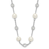 Cheryl M Sterling Silver Rhodium-plated Glass Pearl and Brilliant-cut CZ Bezel Station 36 Inch Necklace