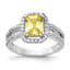 Cheryl M Sterling Silver Rhodium-plated Fancy Yellow Elongated Cushion-cut and White Brilliant-cut CZ Halo Ring