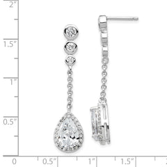 **Sterling Silver CZ Teardrop Halo Dangle Earrings, Rhodium-Plated, Gift-Ready**