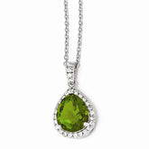 Sterling Silver 925 Necklace with Simulated Emerald & CZ Pendant