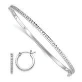 Diamond Fascination Diamond Mystique Sterling Silver Platinum-plated Diamond Hoop Earrings and Hinged Bangle Set