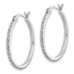 Sterling Silver Platinum-Plated Diamond Mystique Hoop Earrings, Elegant & Lightweight