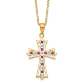 Diamond Fascination Diamond Mystique Sterling Silver 18K Gold-plated Diamond and Ruby Cross 18 Inch Necklace