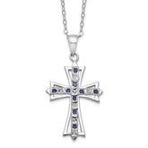 Diamond Fascination Diamond Mystique Sterling Silver Platinum-plated Diamond and Sapphire Cross 18 Inch Necklace