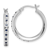 Diamond Fascination Diamond Mystique Sterling Silver Platinum-plated Diamond Sapphire Round Hoop Earrings