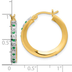 18K Gold-Plated Sterling Silver Diamond & Emerald Hoop Earrings Polished & Elegant
