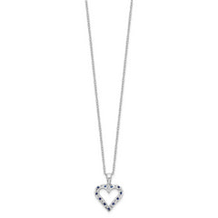Sophia Jewelers Sterling Silver Platinum-Plated Heart Necklace with Diamond & Sapphire