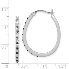 Sterling Silver Platinum-Plated Black & White Diamond Hoop Earrings Sophisticated Hinged Design