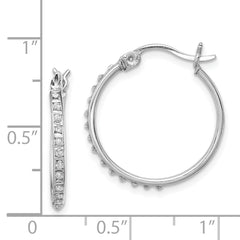 Sterling Silver Platinum-Plated Diamond Hoop Earrings with Polished Finish 20mm