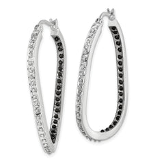 Sterling Silver Platinum-Plated Black & White Diamond Hoop Earrings Elegant Polished Design