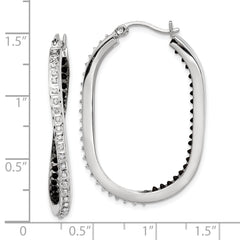 Sterling Silver Platinum-Plated Black & White Diamond Hoop Earrings Elegant Polished Design
