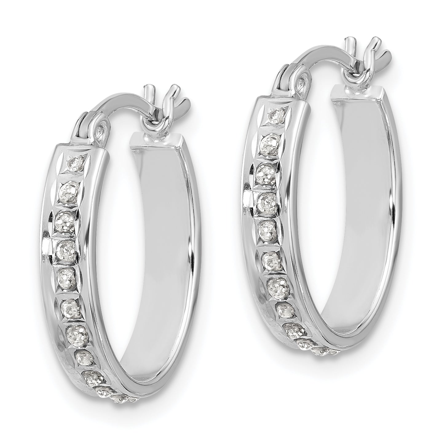 Sterling Silver Platinum-plated Diamond Mystique Oval Hoop Earrings