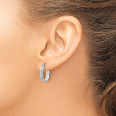 Sterling Silver Platinum-plated Diamond Mystique Oval Hoop Earrings