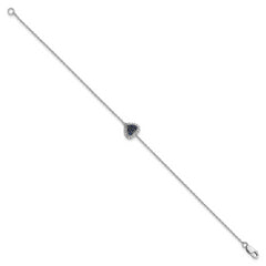 Sterling Silver Rhodium Diam. & Sapphire Heart Bracelet