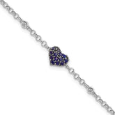 Sterling Silver Rhodium Diam. & Sapphire Heart Bracelet