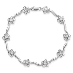 Sterling Silver Rhodium-plated Floral Diamond Bracelet
