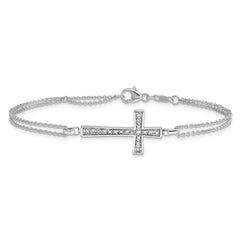 Sterling Silver Rhod 0.1ct. Blk & Wht Dia. Rvsble Cross 2 Strand Bracelet