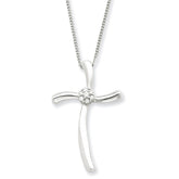 Elegant Sterling Silver Rhodium-Plated Diamond Cross Necklace